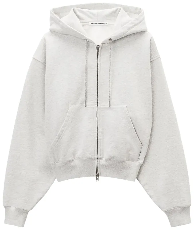 Zip-Up Hoodie W/ Rhinestone Drawcord (Light Heather Grey) sold by TONS