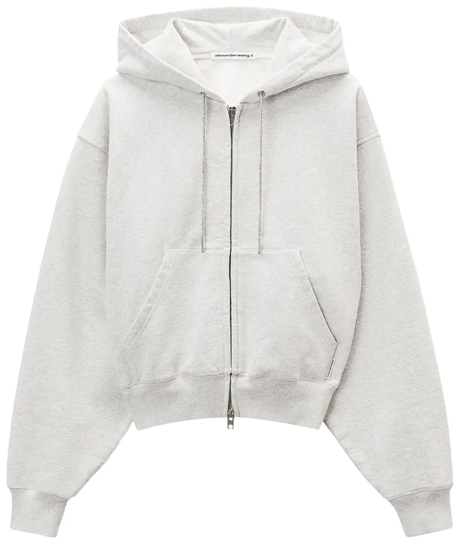 Zip-Up Hoodie W/ Rhinestone Drawcord (Light Heather Grey) sold by TONS