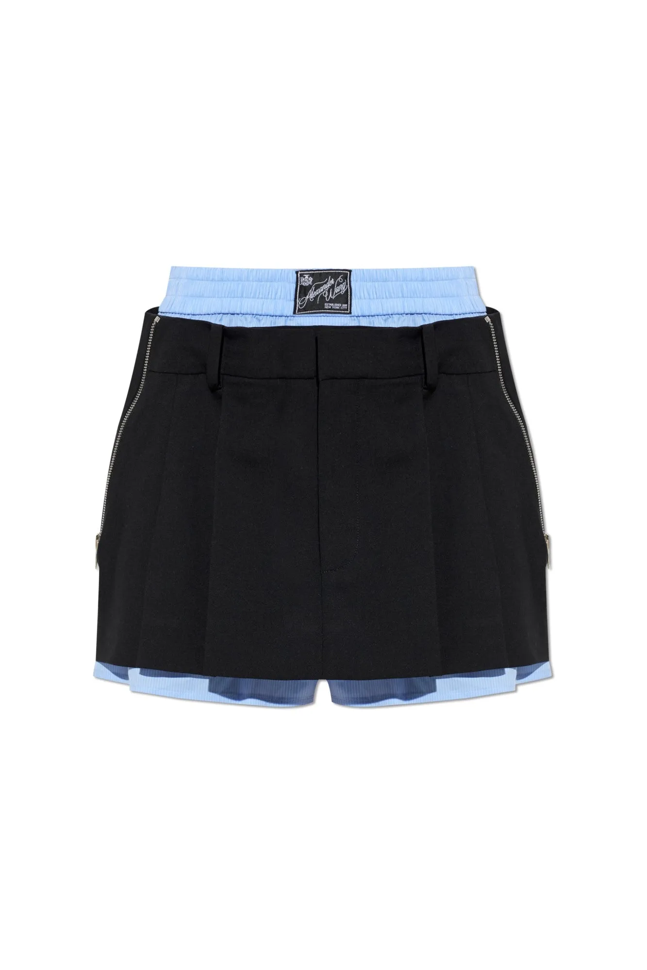 Pre-Styled Pleated Skort W/ Zipper Details (Black/Oxford Blue) sold by TONS