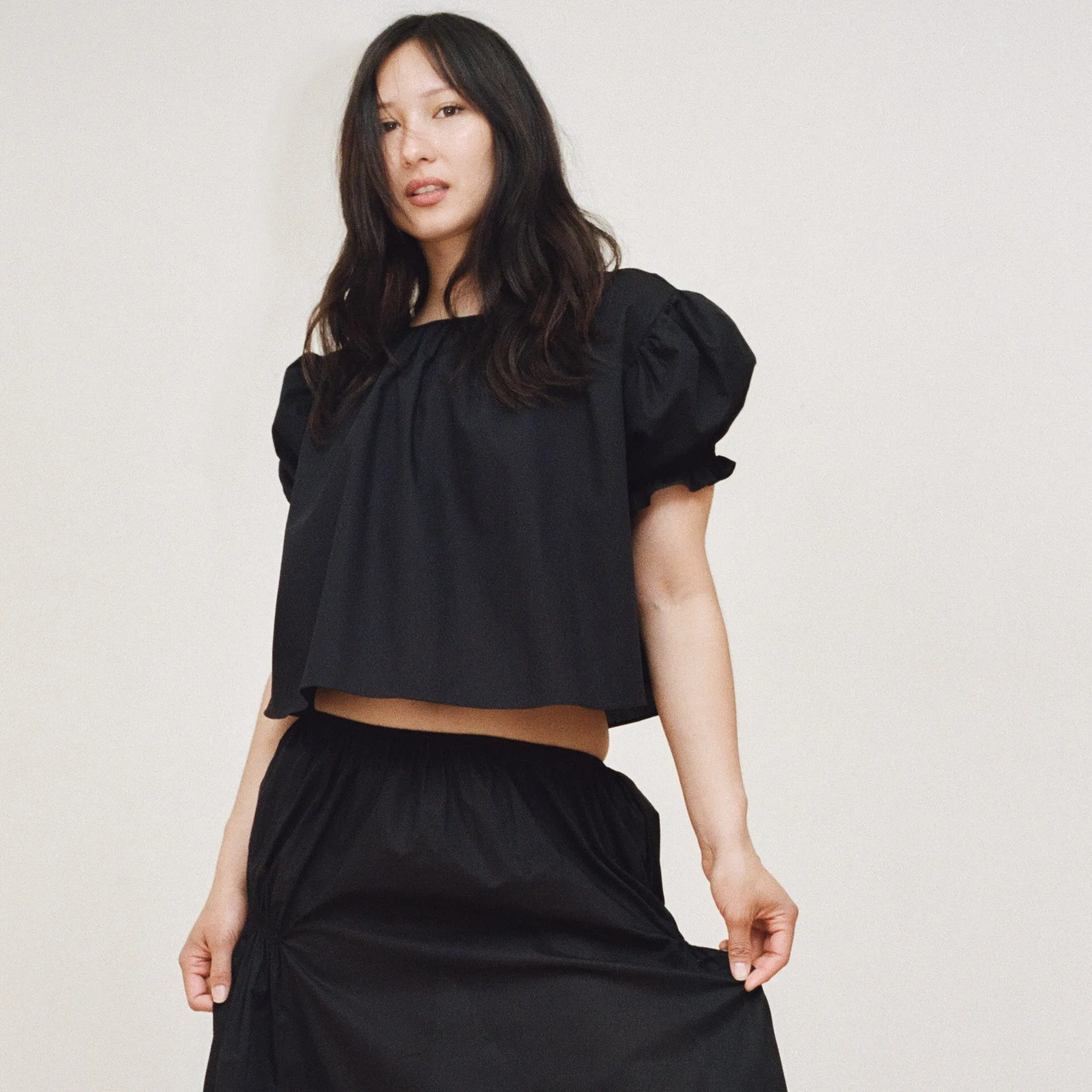 Black Cotton Smocked Blouse sold by Salter House product image thumbnail 2