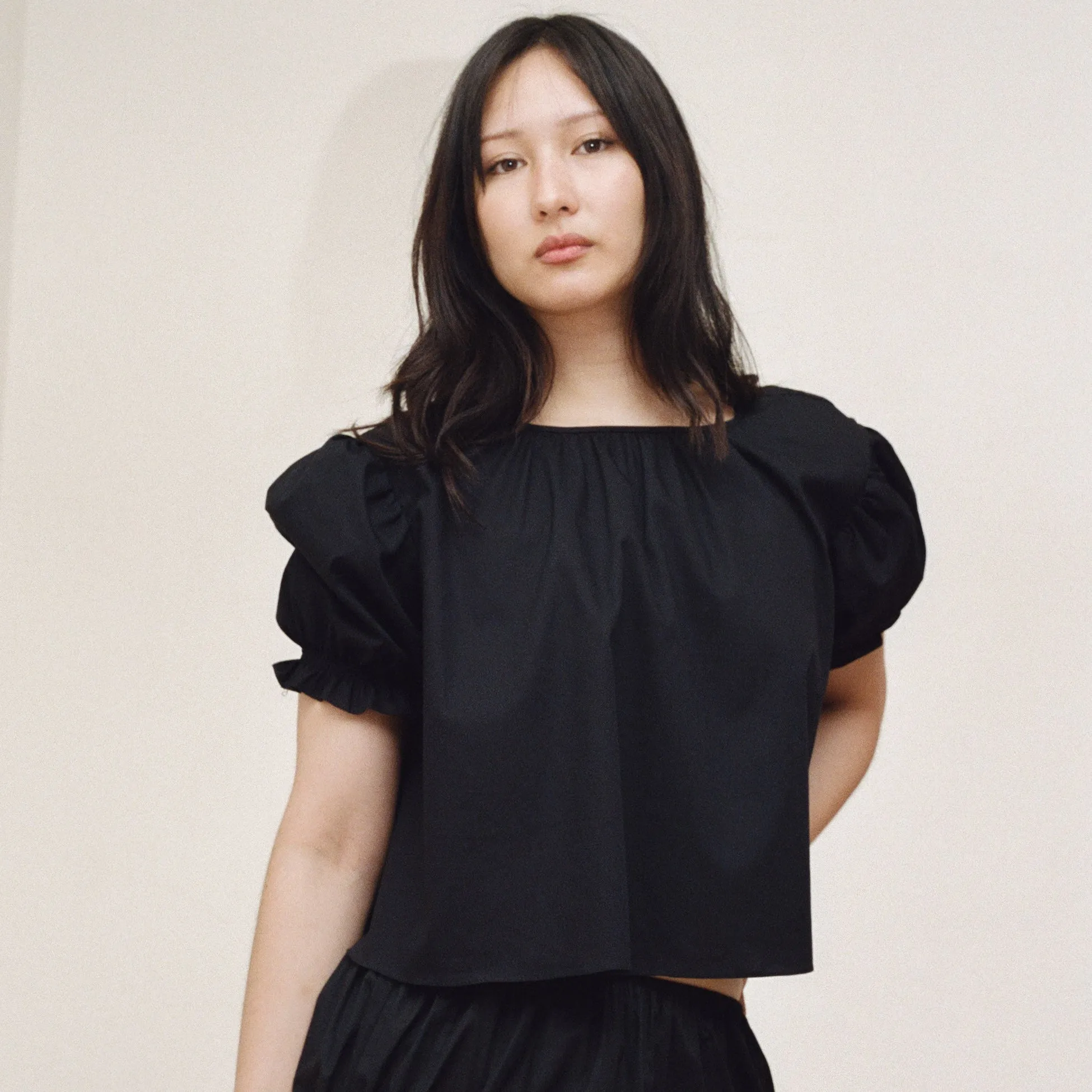 Black Cotton Smocked Blouse sold by Salter House product image thumbnail 4