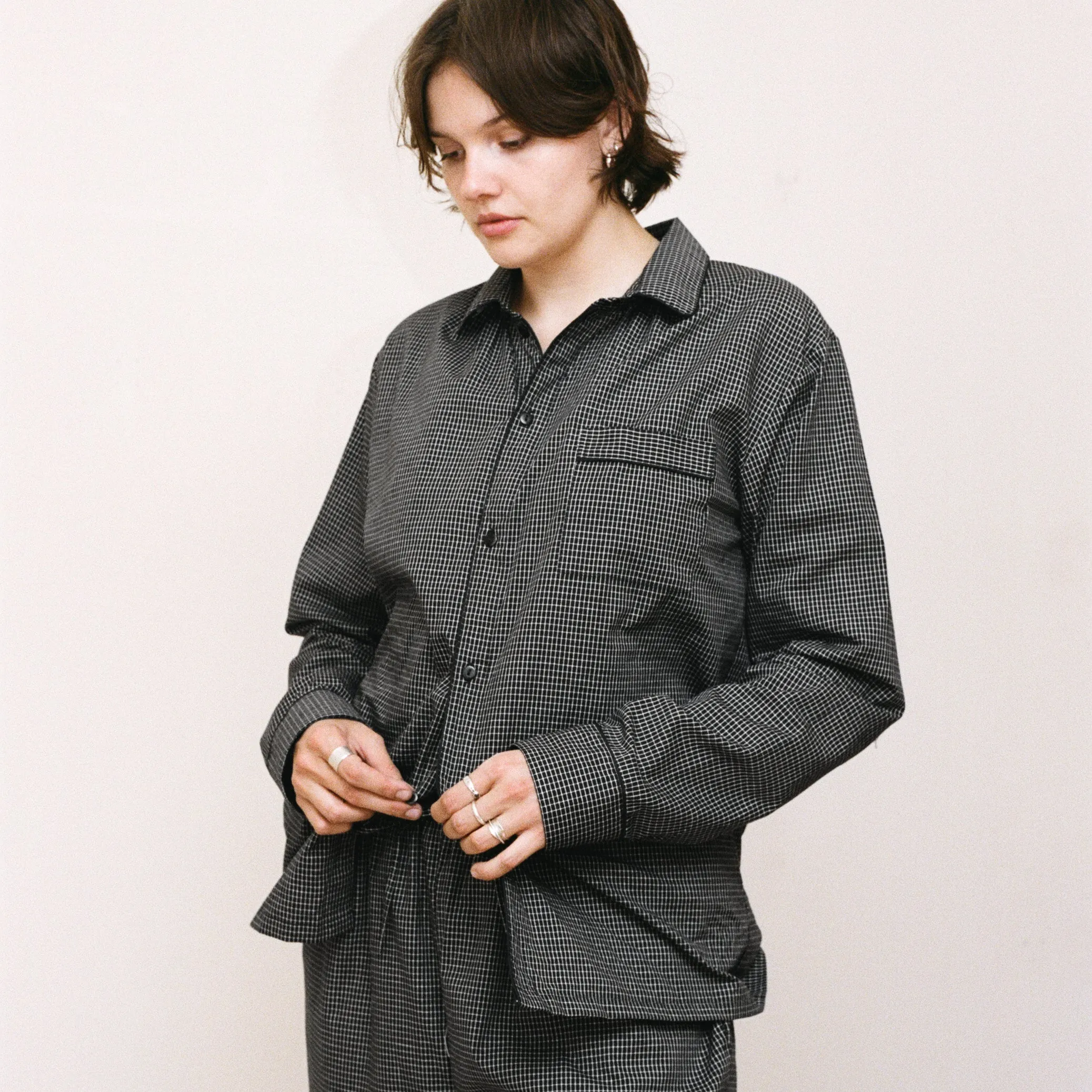 Black & White Grid Pan Collar PJs sold by Salter House product image thumbnail 3