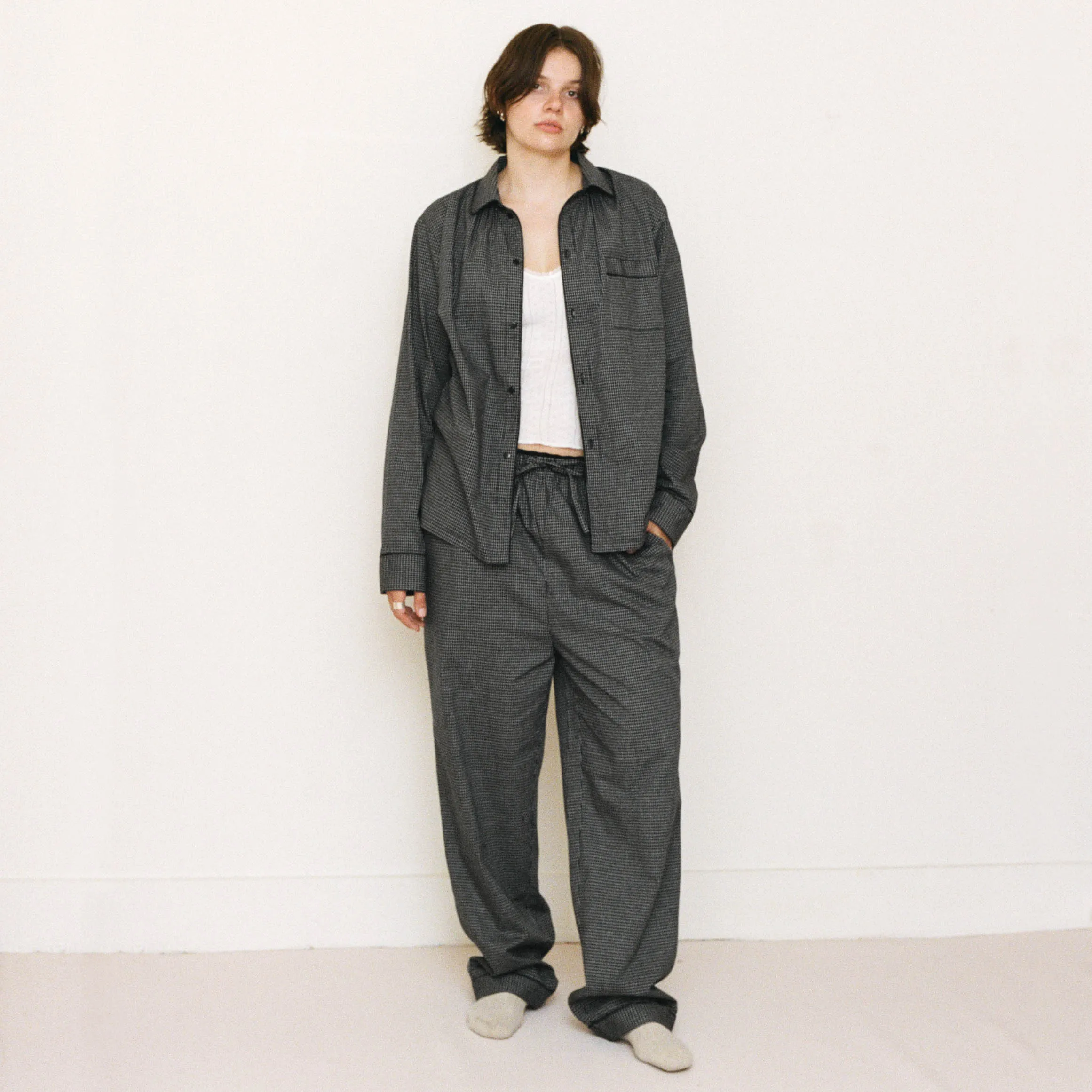 Black & White Grid Pan Collar PJs sold by Salter House product image thumbnail 2