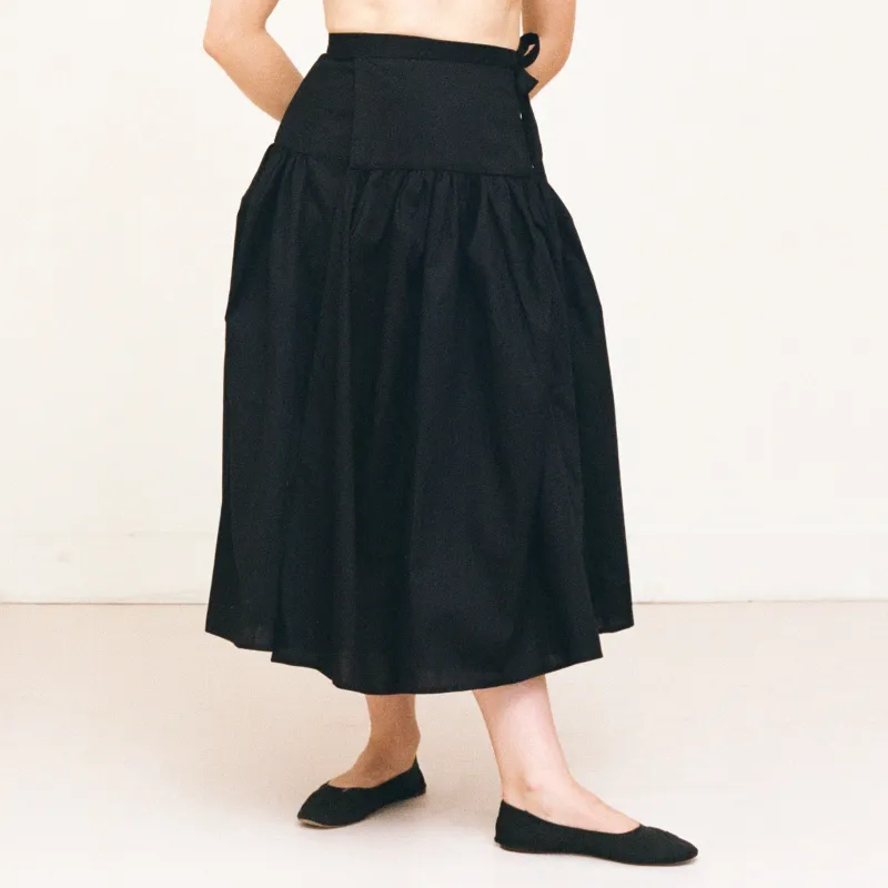 Black Cotton Wrap Skirt sold by Salter House