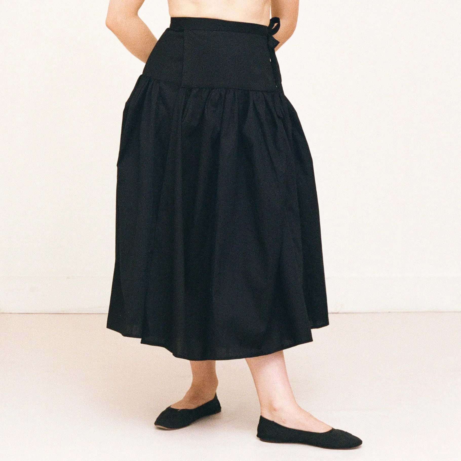 Black Cotton Wrap Skirt sold by Salter House