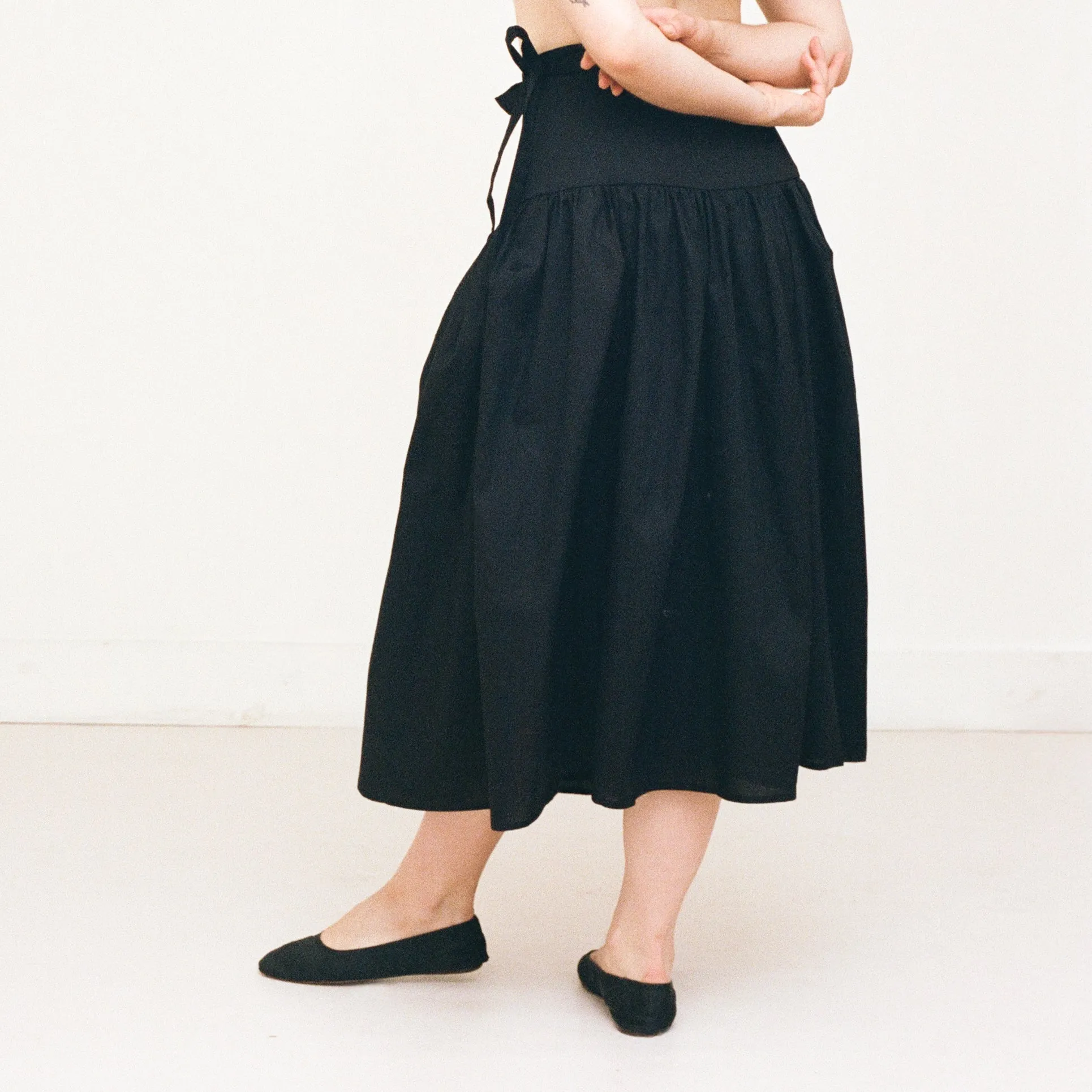 Black Cotton Wrap Skirt sold by Salter House product image thumbnail 3