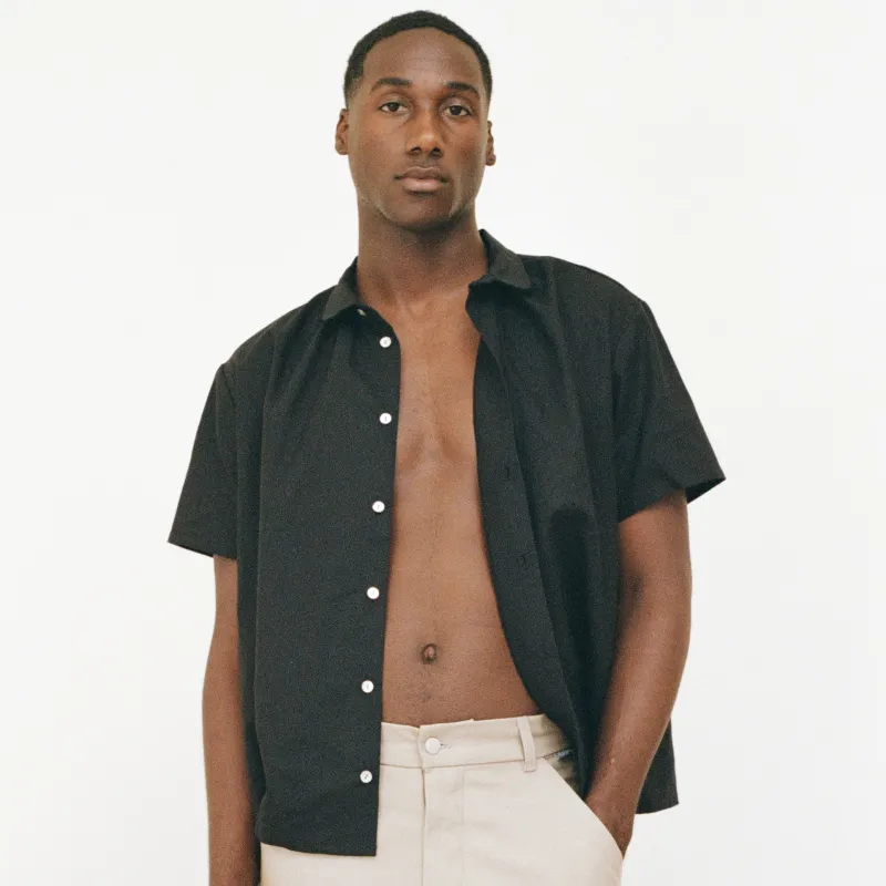 Short Sleeve Shirred Shirt, Black sold by Salter House