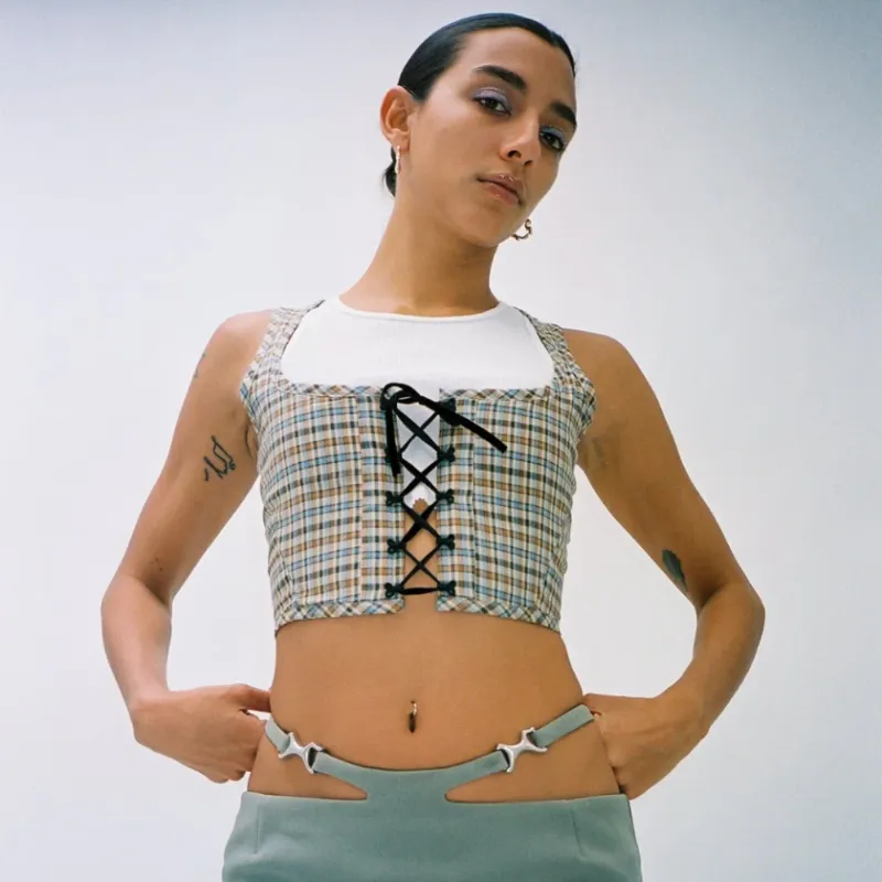 Blue and Brown Check Corset (50% off) made by Salter House