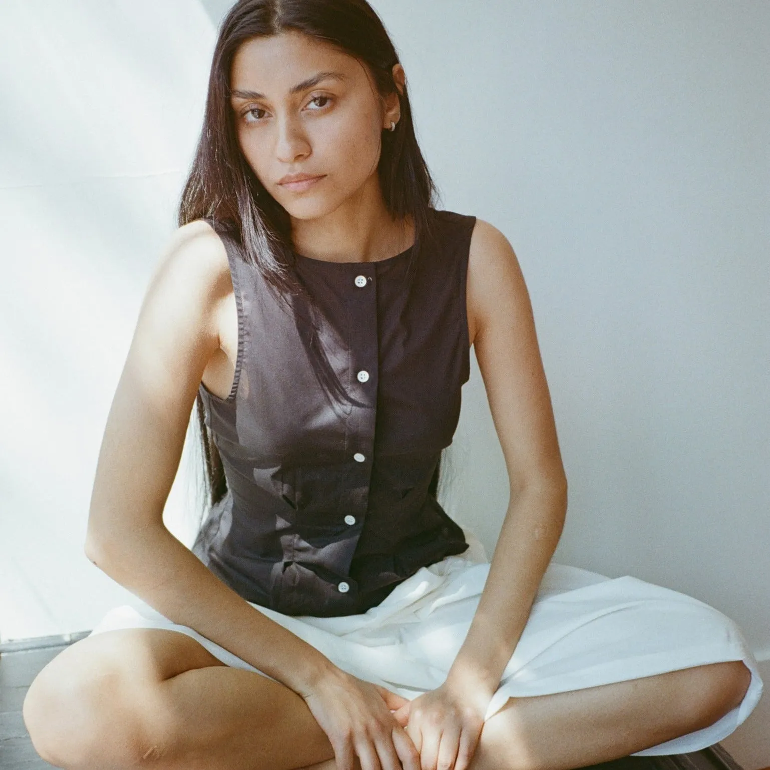 Sleeveless Buttondown Shirt, Black sold by Salter House product image thumbnail 3
