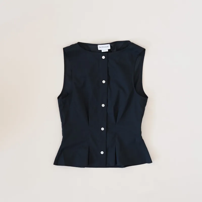 Sleeveless Buttondown Shirt, Black made by Salter House