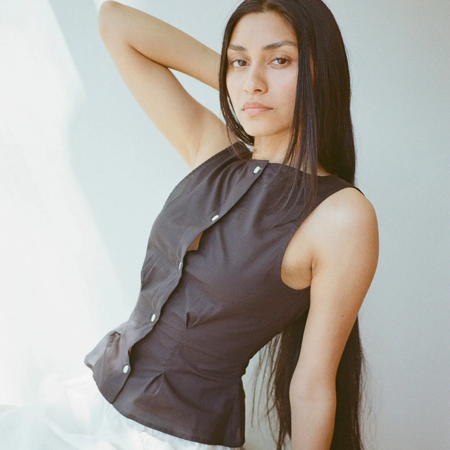 Sleeveless Buttondown Shirt, Black sold by Salter House product image thumbnail 4