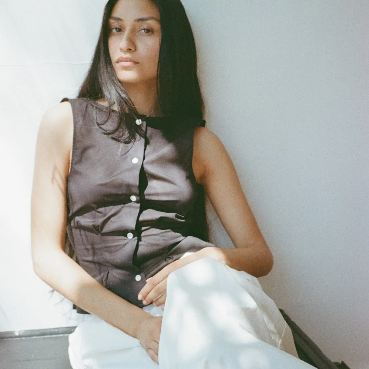 Sleeveless Buttondown Shirt, Black sold by Salter House product image thumbnail 5