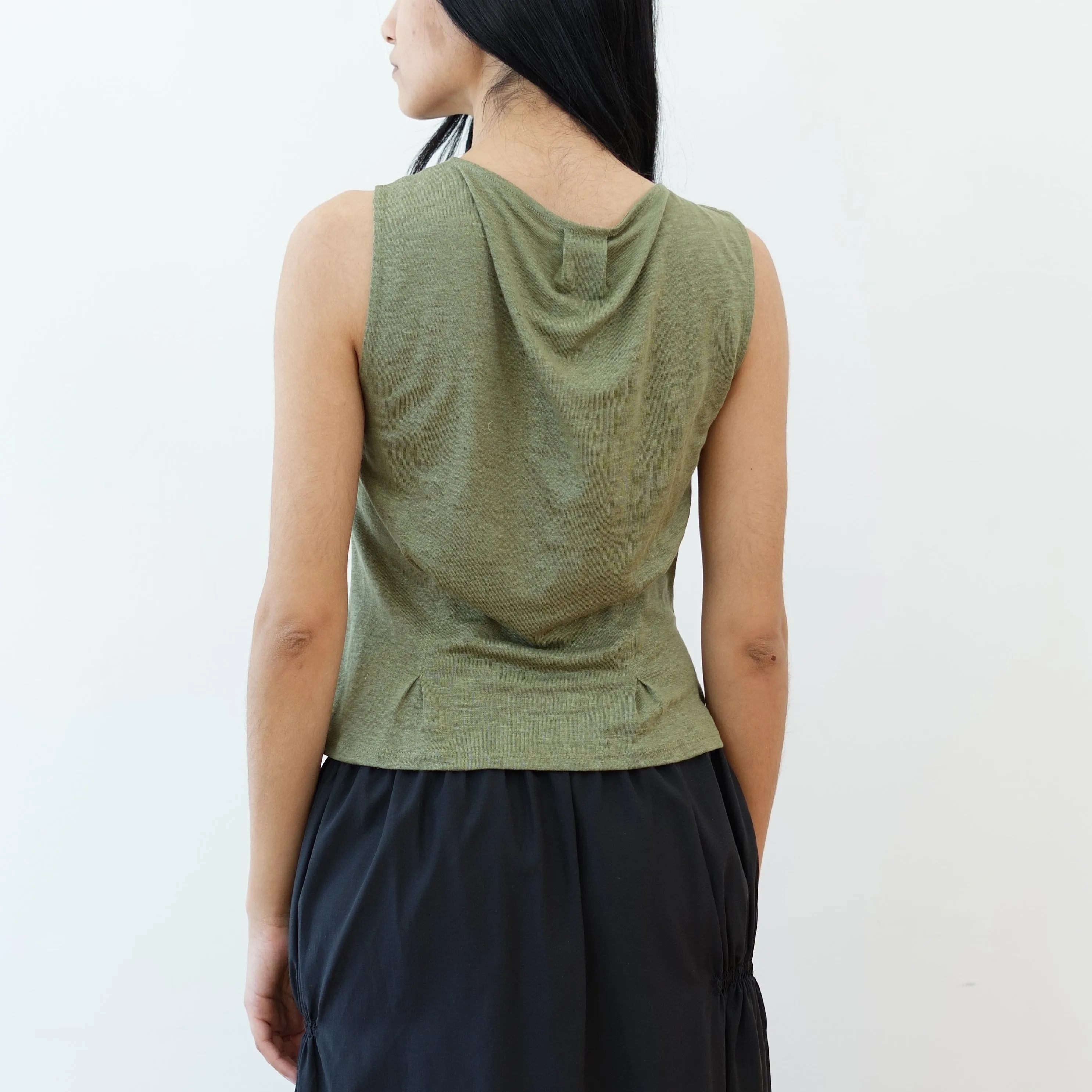 Sleeveless Buttondown Shirt, Moss Linen sold by Salter House product image thumbnail 2