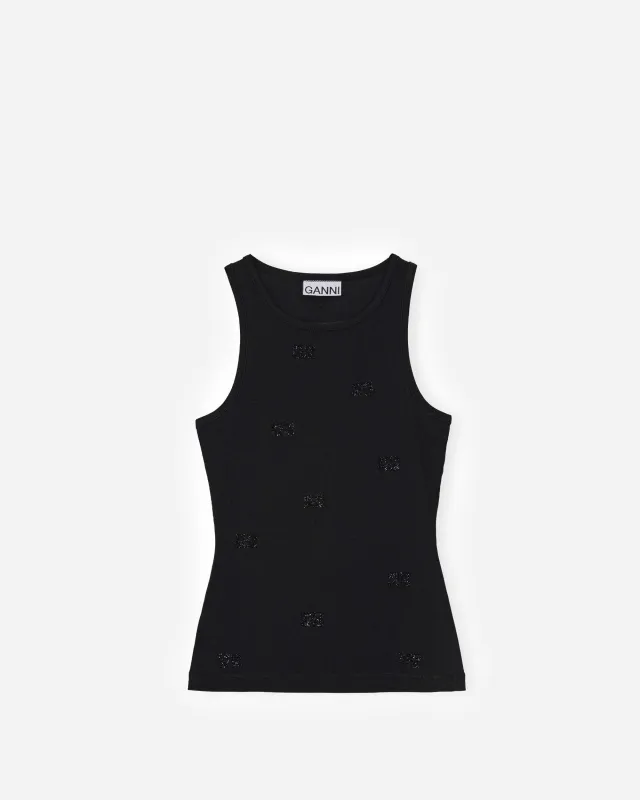 Soft Cotton Rib Rhinestone Butterfly Tank Top sold by NAKED CPH