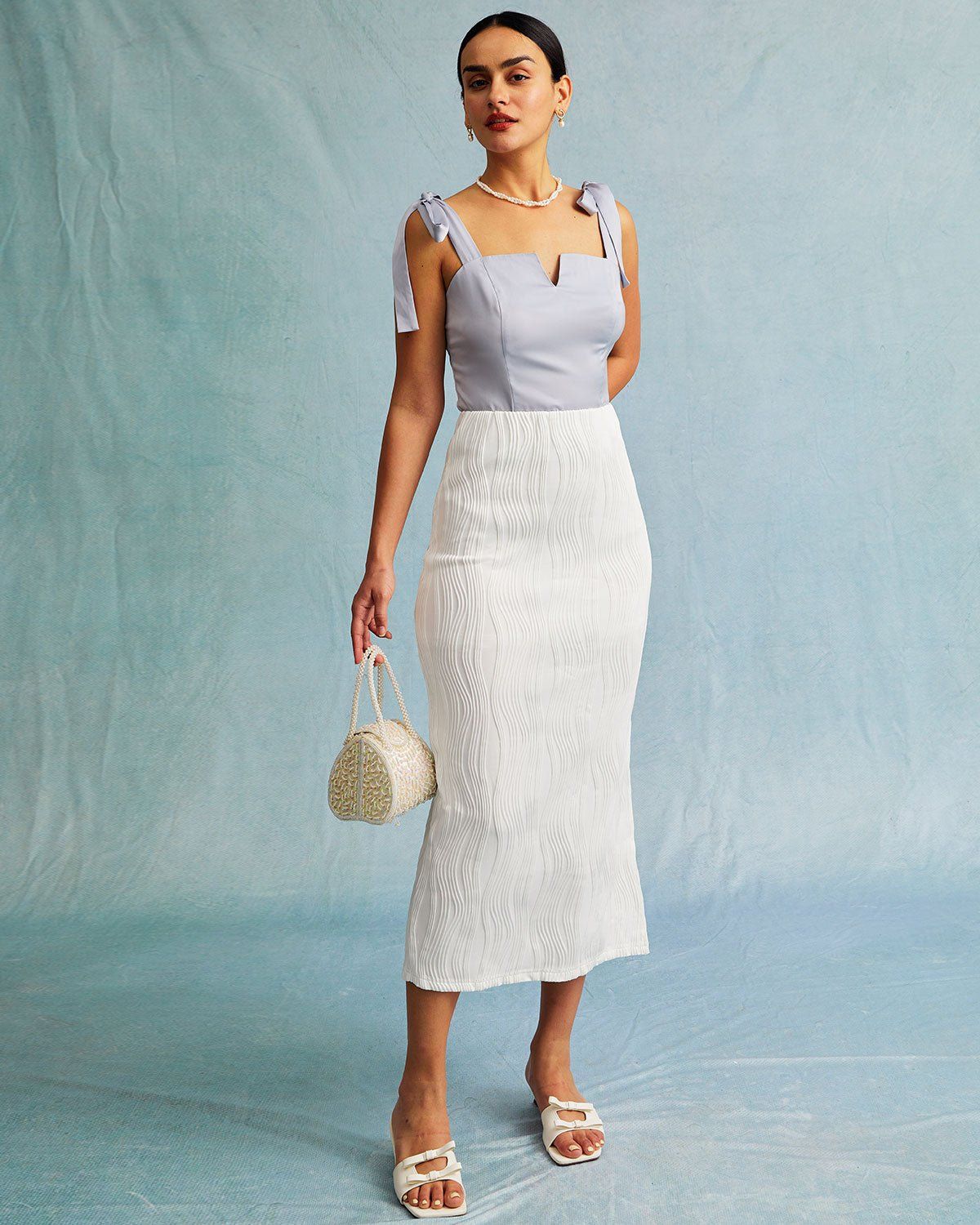The Light Blue Tie Shoulder Cami Top sold by rihoas product image thumbnail 4