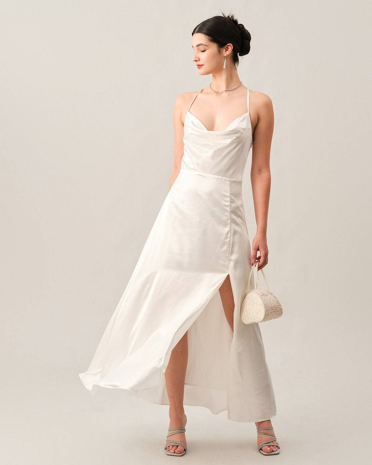 The Satin Split Hem Maxi Dress sold by rihoas