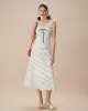 The White V-Neck Polka Dot Lace Trim Midi Dress sold by rihoas