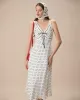 The White V-Neck Polka Dot Lace Trim Midi Dress sold by rihoas