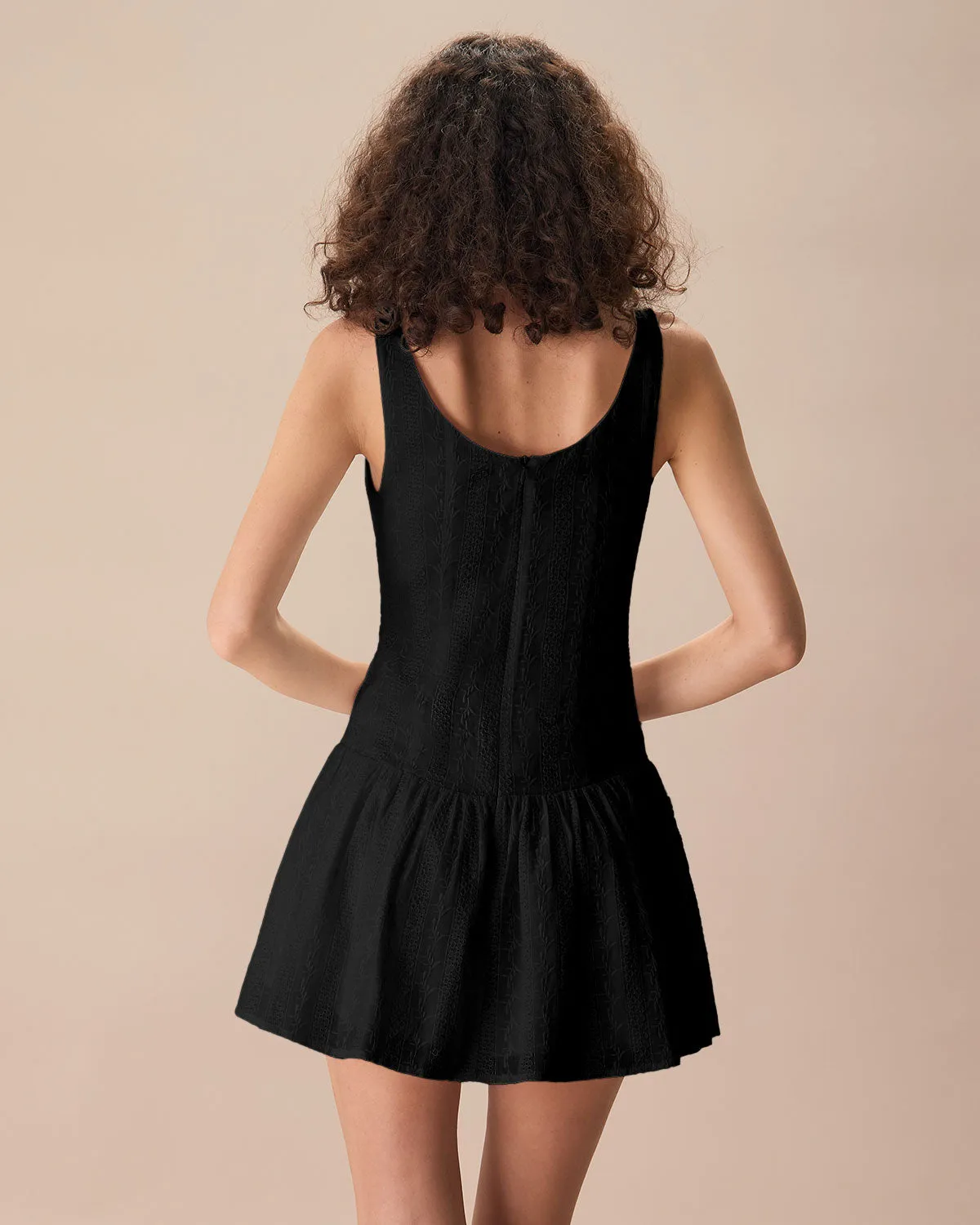 Women's Black Boat Neck Jacquard Cotton Mini Dress sold by rihoas product image thumbnail 4
