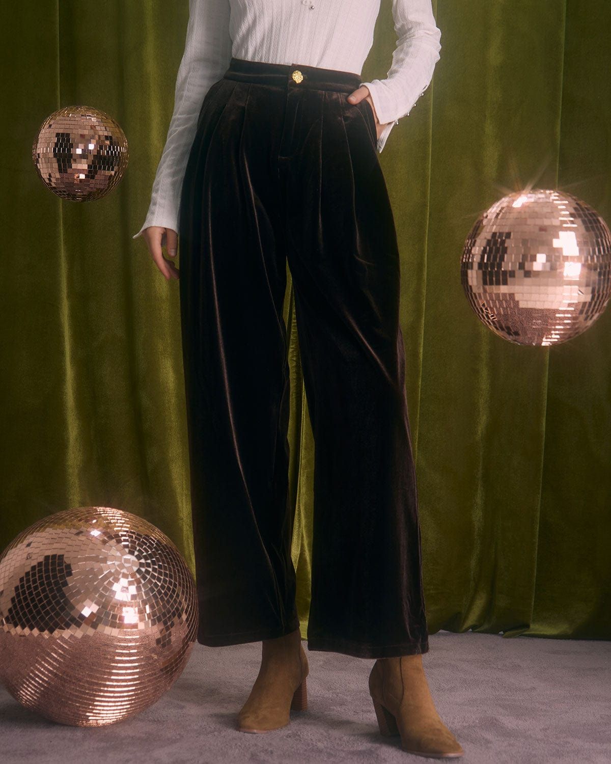 The Coffee High Waisted Button Velvet Pants sold by rihoas