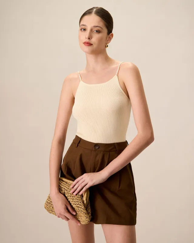 Women's Beige Beaded Strap Ribbed Cami Top sold by rihoas
