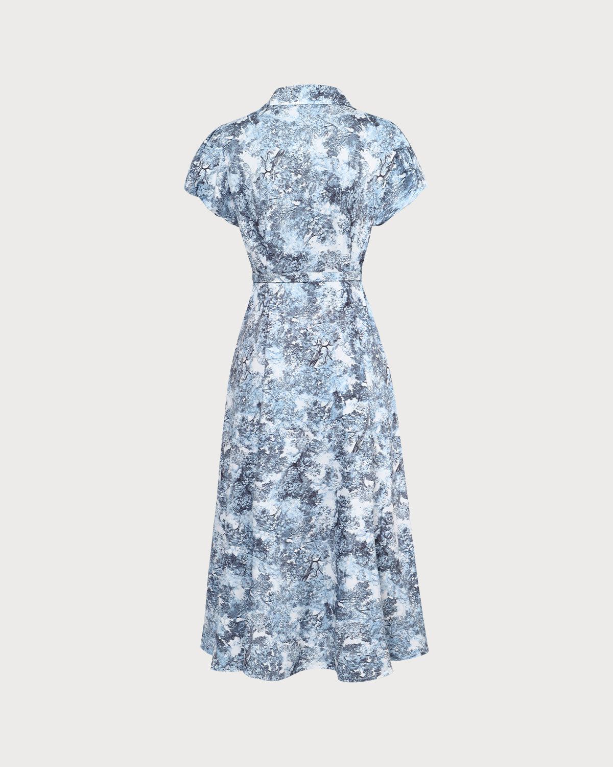 The Blue Belted Floral Button Shirt Midi Dress sold by rihoas product image thumbnail 8