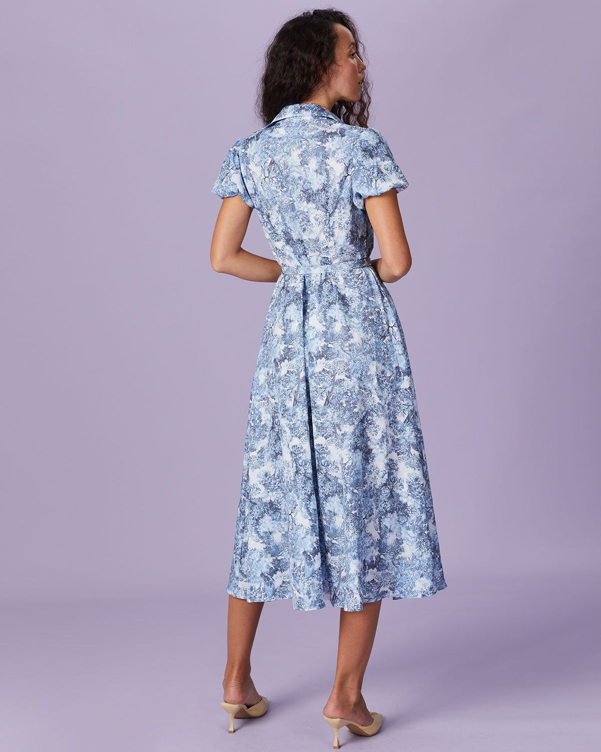 The Blue Belted Floral Button Shirt Midi Dress sold by rihoas product image thumbnail 5