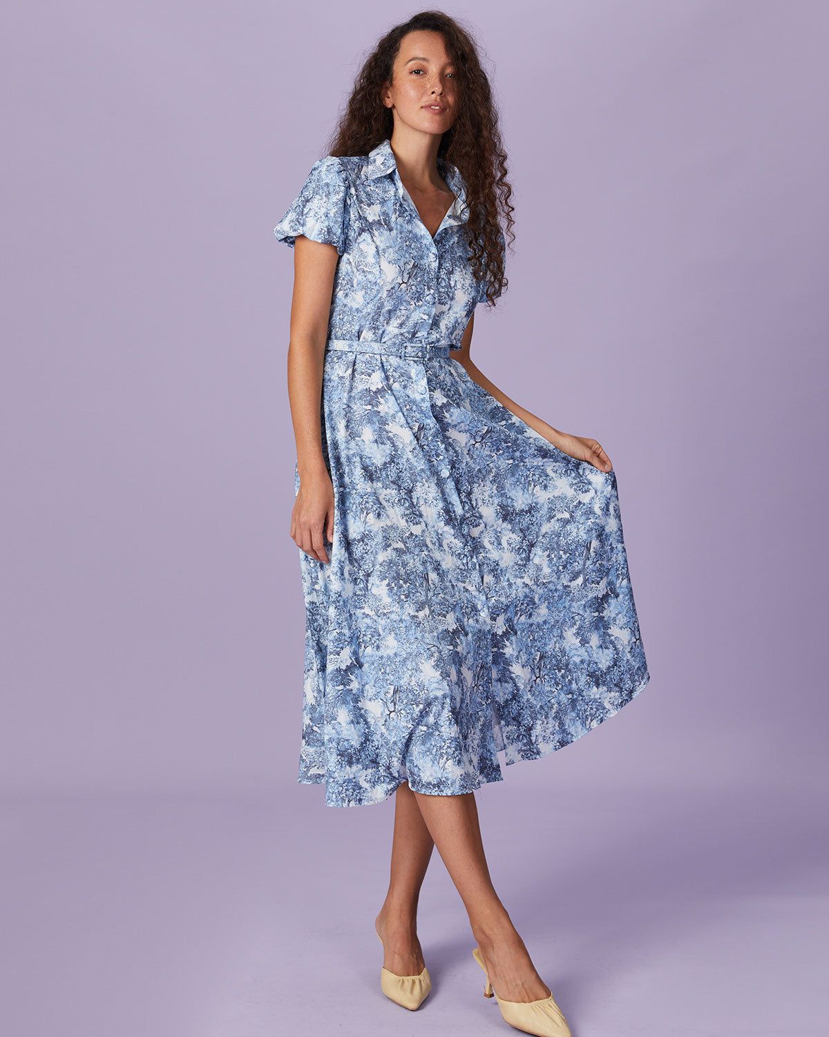 The Blue Belted Floral Button Shirt Midi Dress sold by rihoas product image thumbnail 2