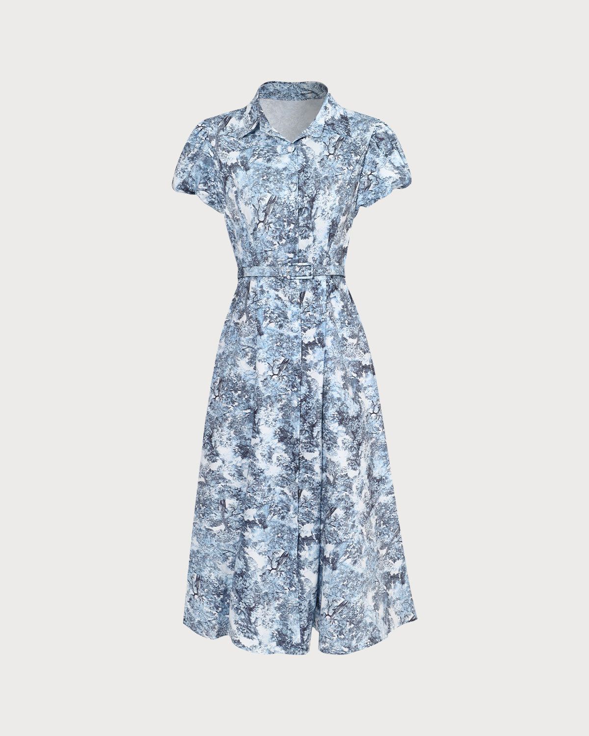 The Blue Belted Floral Button Shirt Midi Dress sold by rihoas product image thumbnail 6