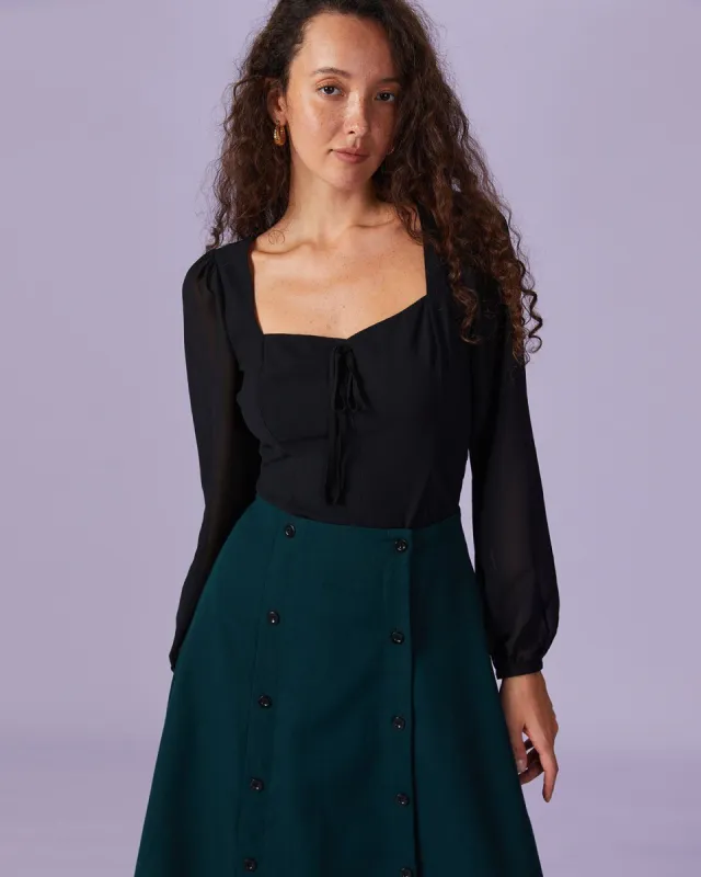 The Black Sweetheart Neck Lantern Sleeve Blouse sold by rihoas