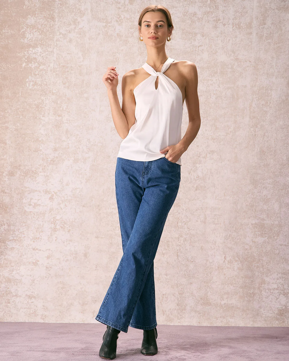 The Beige Halter Cut Out Satin Cami Top sold by rihoas product image thumbnail 3