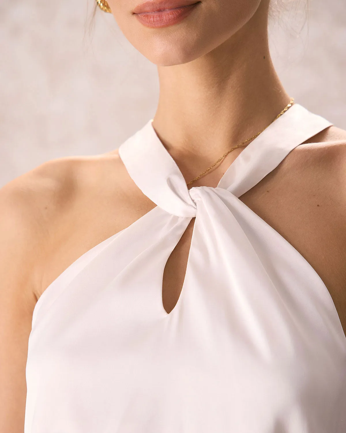 The Beige Halter Cut Out Satin Cami Top sold by rihoas product image thumbnail 4