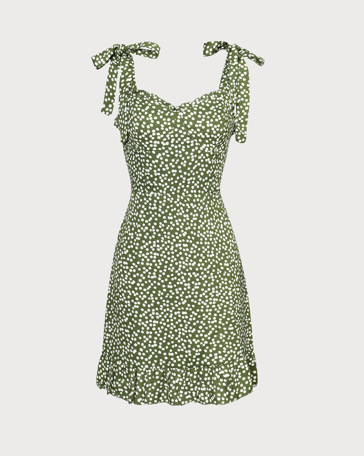 The Green Sweetheart Neck Polka Dot Mini Dress sold by rihoas product image thumbnail 6