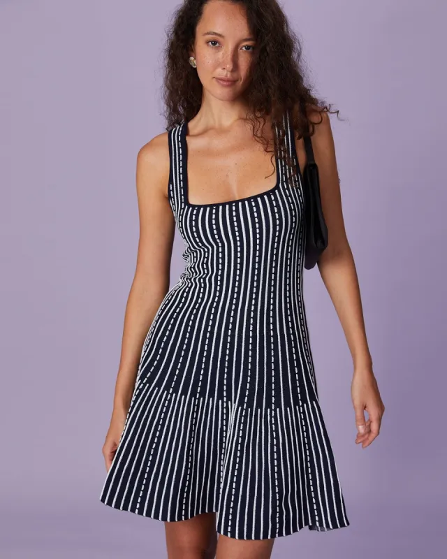 The Navy Square Neck Striped Knit Mini Dress sold by rihoas