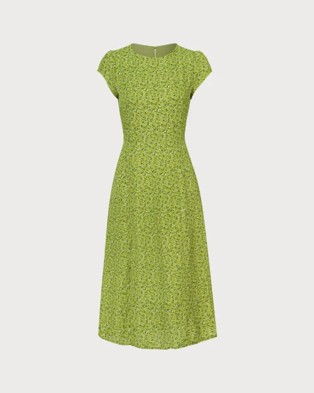 The Green Floral Cutout Cap Sleeve Midi Dress sold by rihoas
