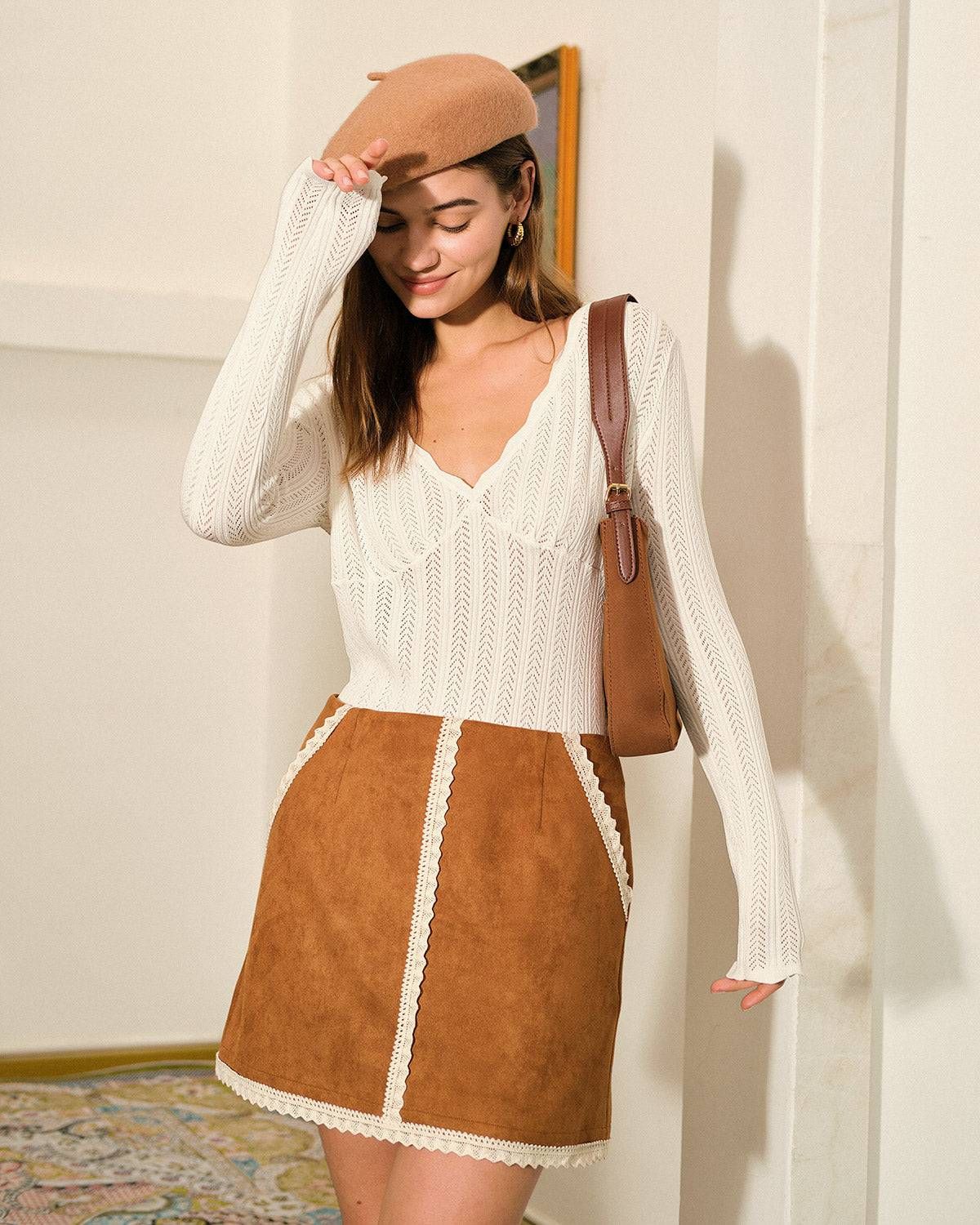 The Scallop-edge Solid Knit Top sold by rihoas product image thumbnail 4