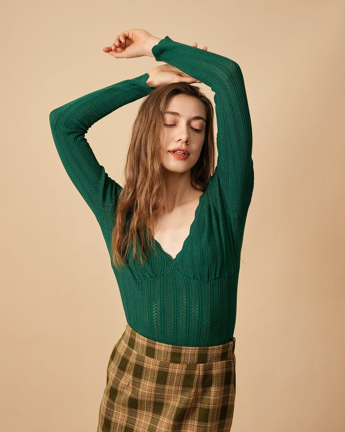 The Scallop-edge Solid Knit Top sold by rihoas product image thumbnail 8