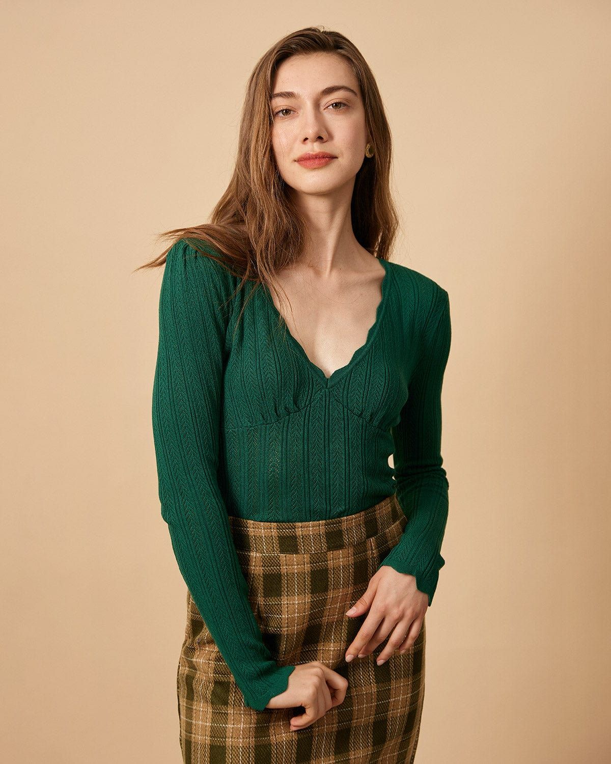 The Scallop-edge Solid Knit Top sold by rihoas product image thumbnail 6