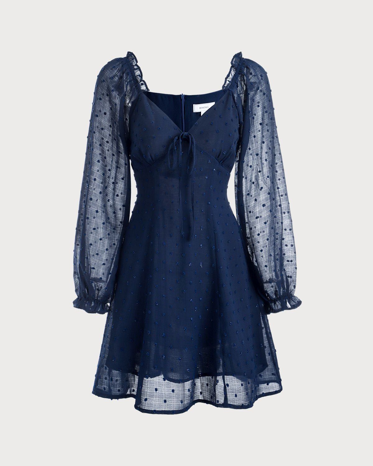 The Blue Sweetheart Neck Long Sleeve Mini Dress sold by rihoas product image thumbnail 6