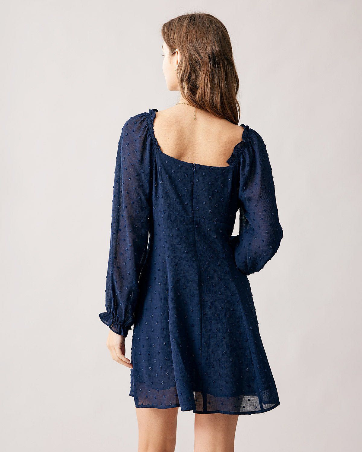 The Blue Sweetheart Neck Long Sleeve Mini Dress sold by rihoas product image thumbnail 5