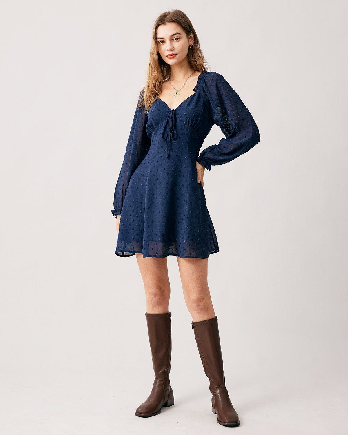The Blue Sweetheart Neck Long Sleeve Mini Dress sold by rihoas product image thumbnail 4