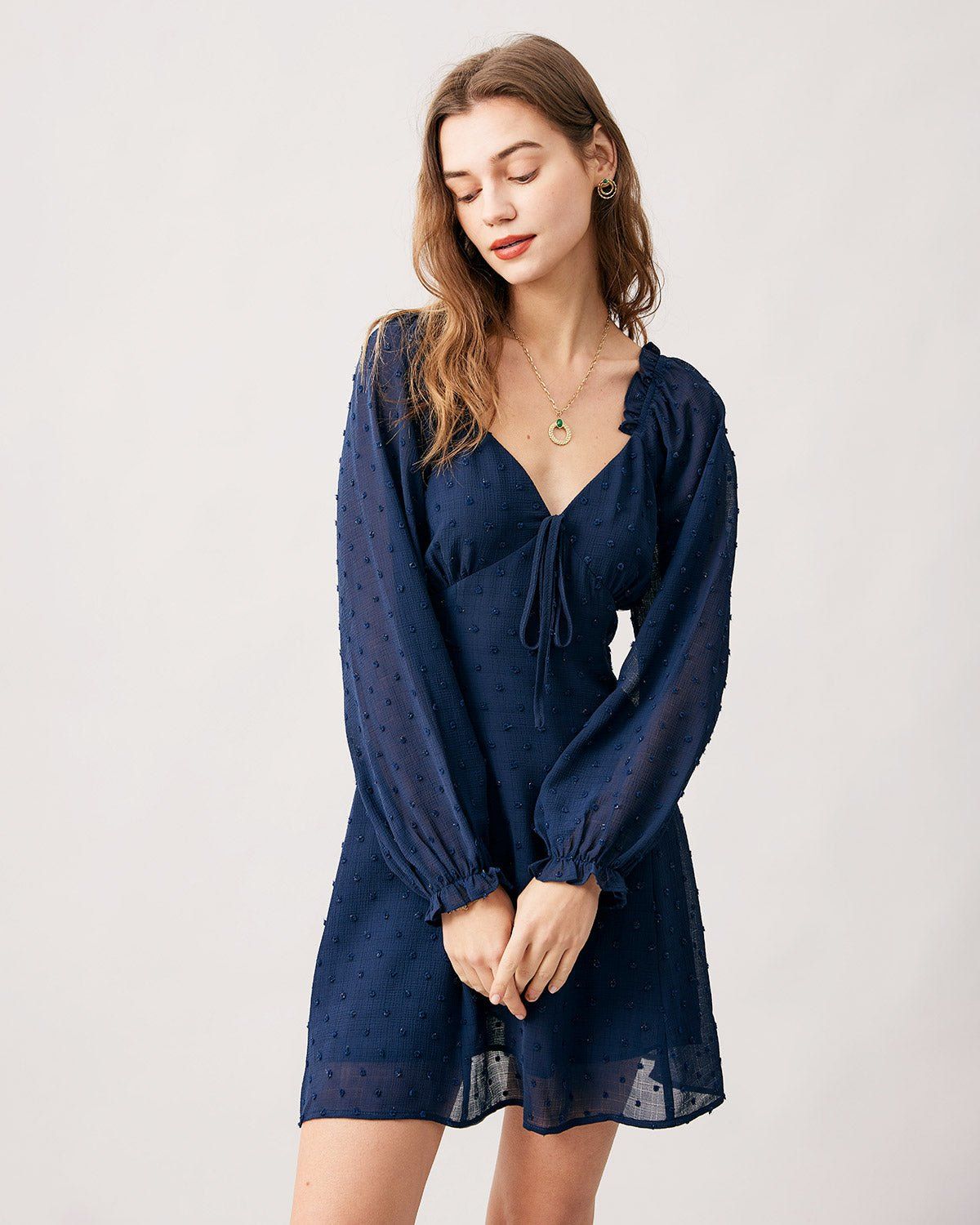 The Blue Sweetheart Neck Long Sleeve Mini Dress sold by rihoas