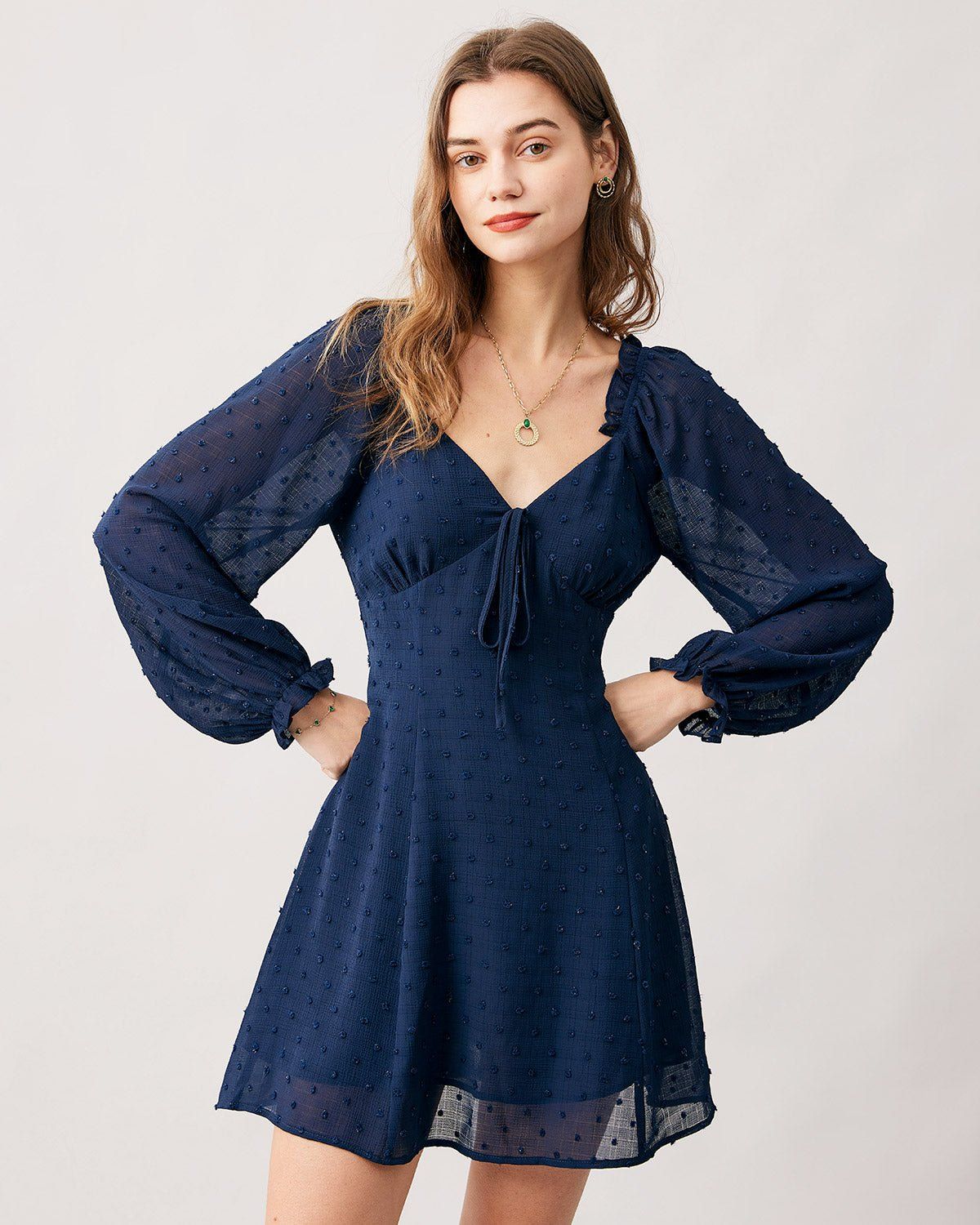 The Blue Sweetheart Neck Long Sleeve Mini Dress sold by rihoas product image thumbnail 3