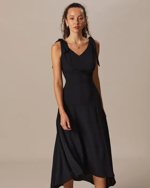 The Black V Neck Tie Shoulder Maxi Dress sold by rihoas