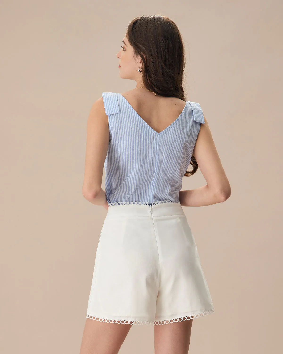 The Blue V Neck Striped Button Cotton Tank Top sold by rihoas product image thumbnail 5