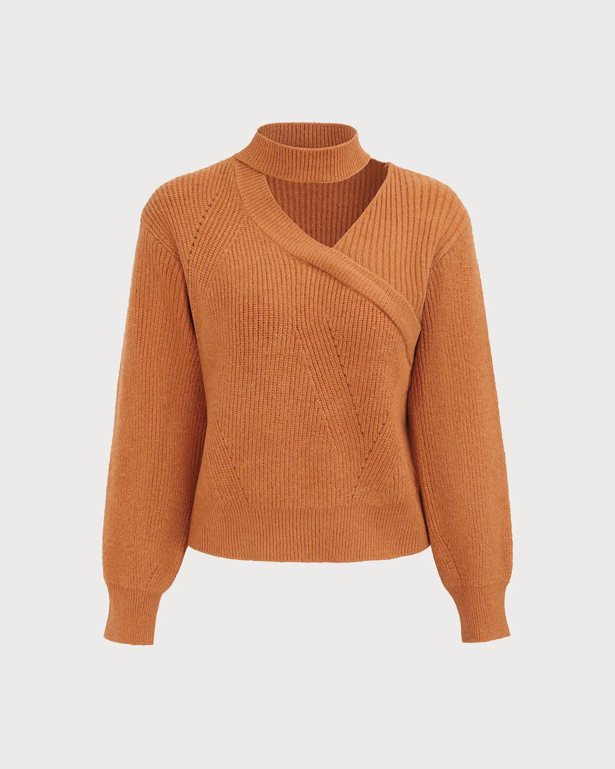 Women's Caramel Mock Neck Ribbed Sweater sold by rihoas