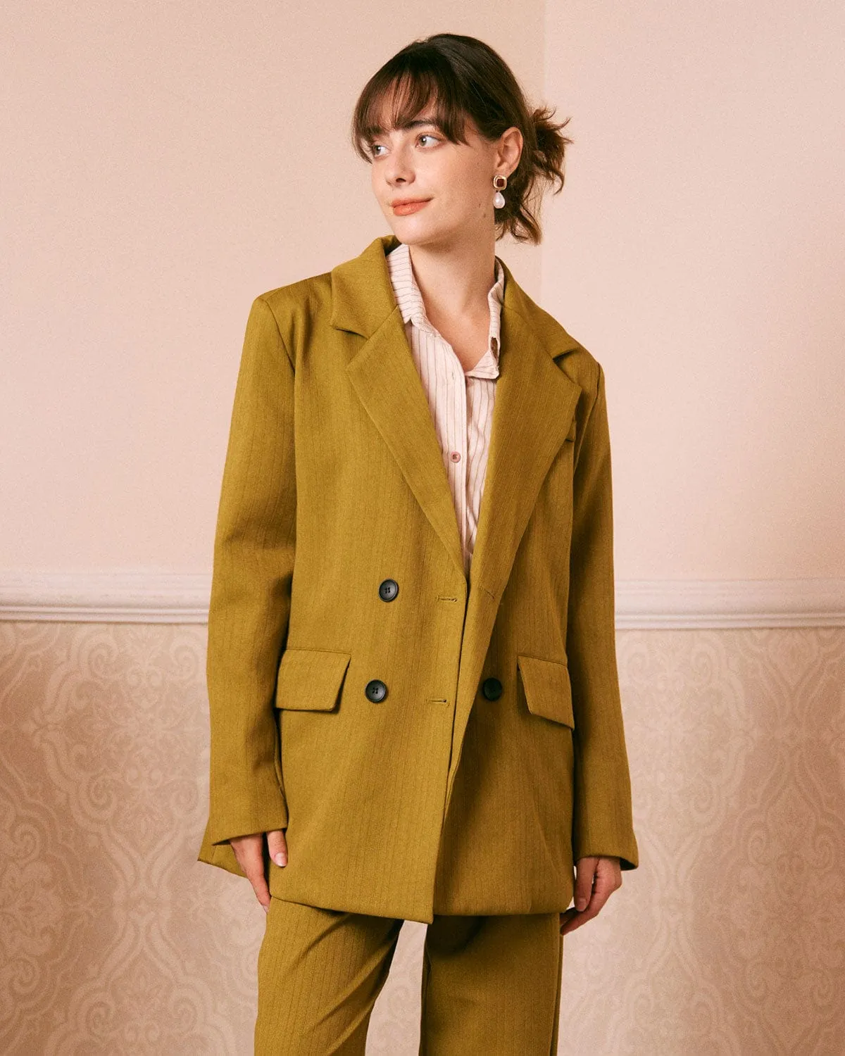 The Green Lapel Striped Button Up Blazer sold by rihoas product image thumbnail 2