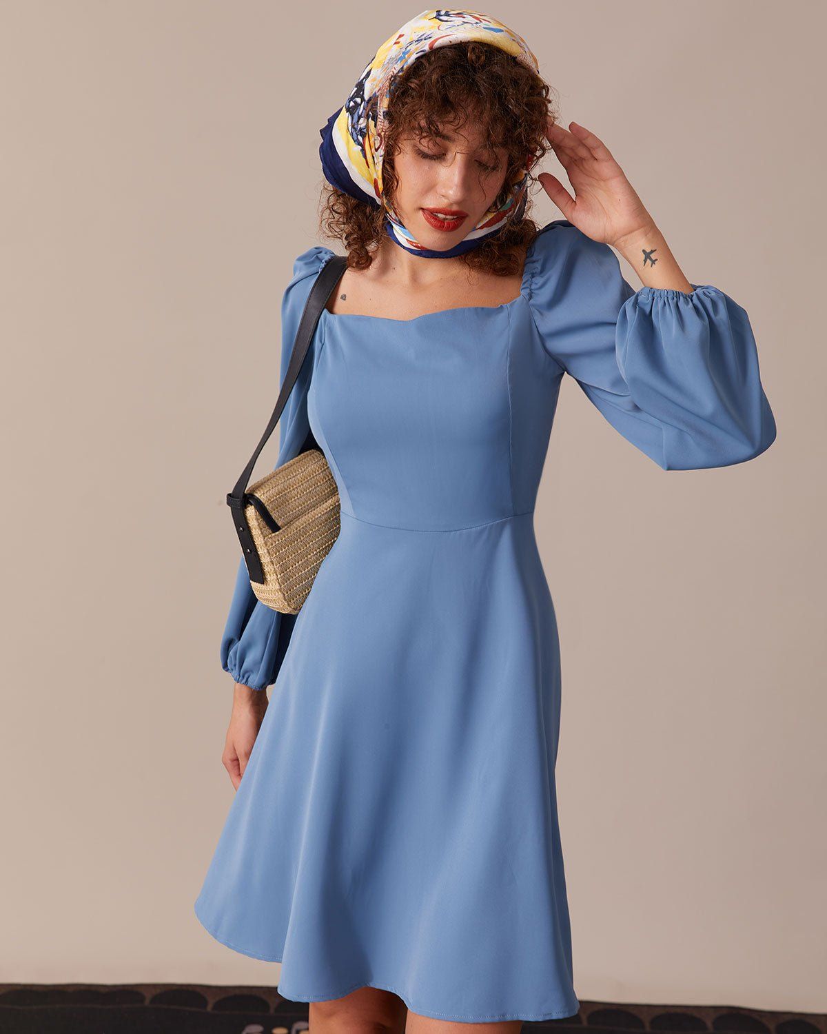 The Blue Sweetheart Neck A-Line Mini Dress sold by rihoas product image thumbnail 2