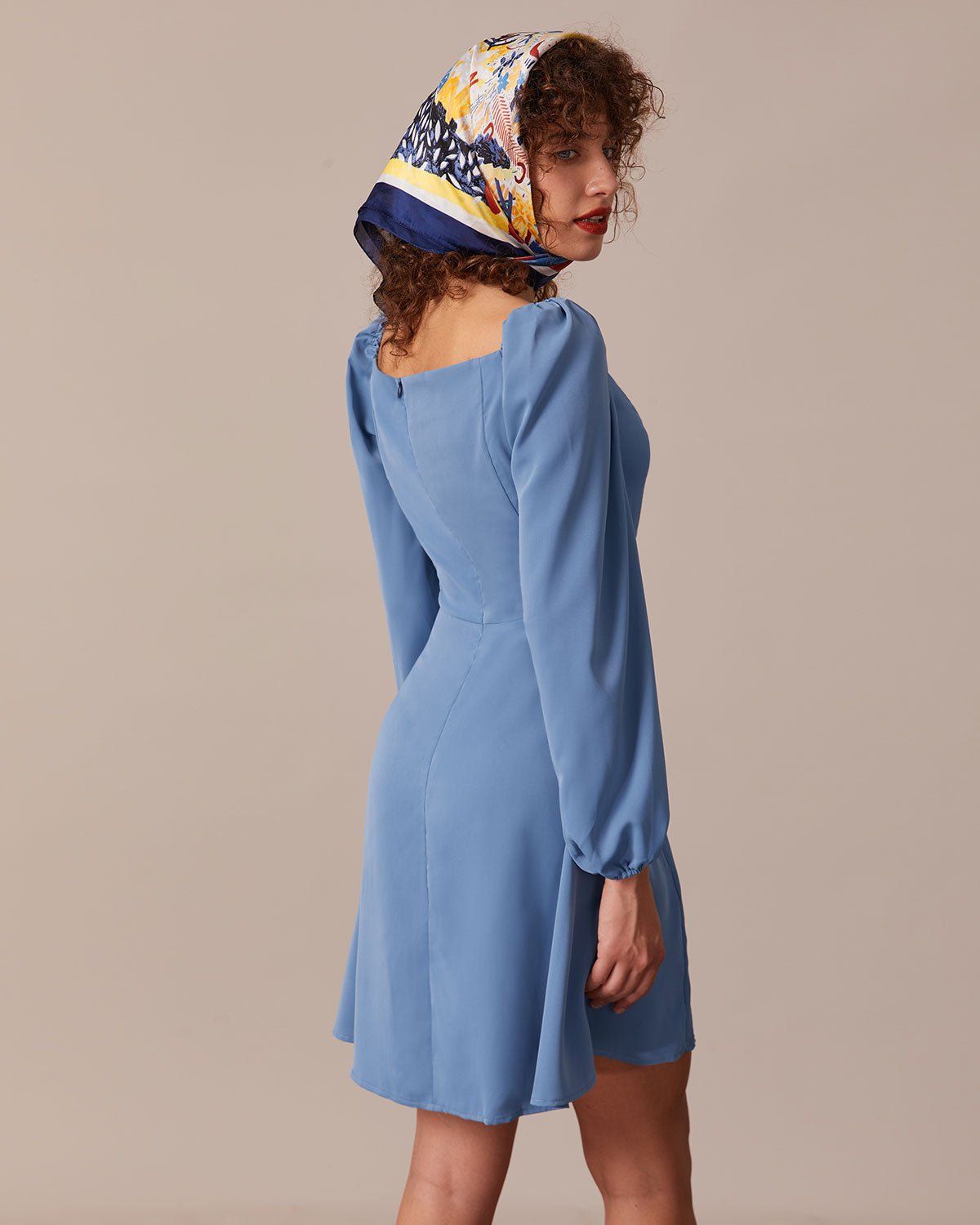 The Blue Sweetheart Neck A-Line Mini Dress sold by rihoas product image thumbnail 5