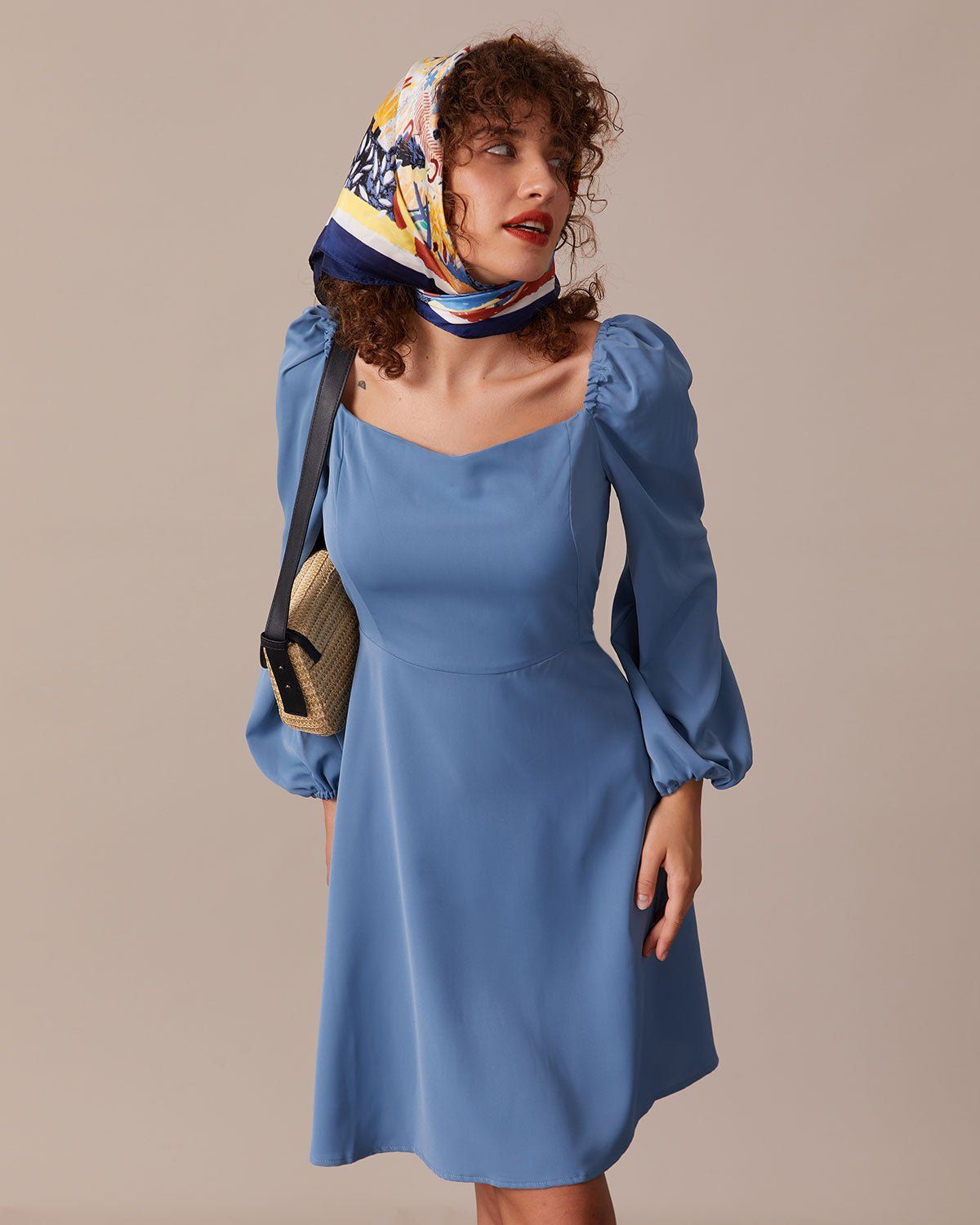 The Blue Sweetheart Neck A-Line Mini Dress sold by rihoas product image thumbnail 4